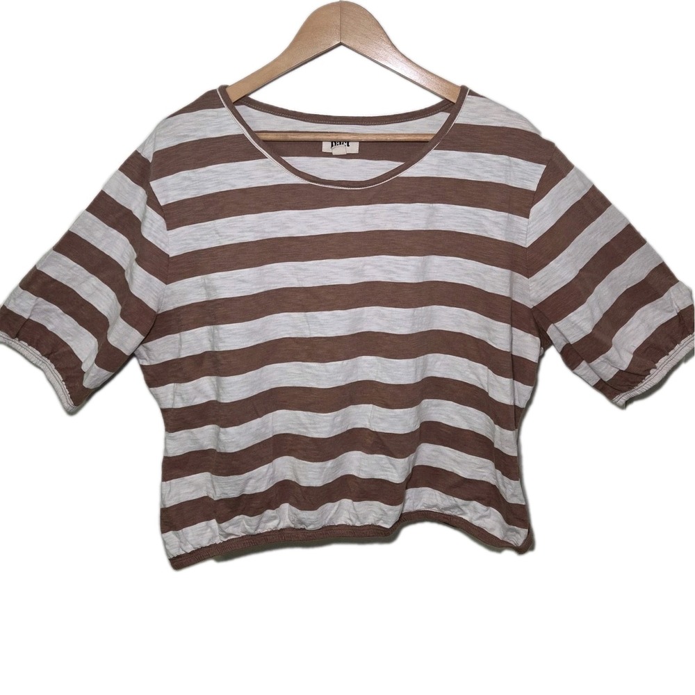 Pact Organic Cotton Brown White Striped Cropped Boxy Tee Shirt Top Women's XL